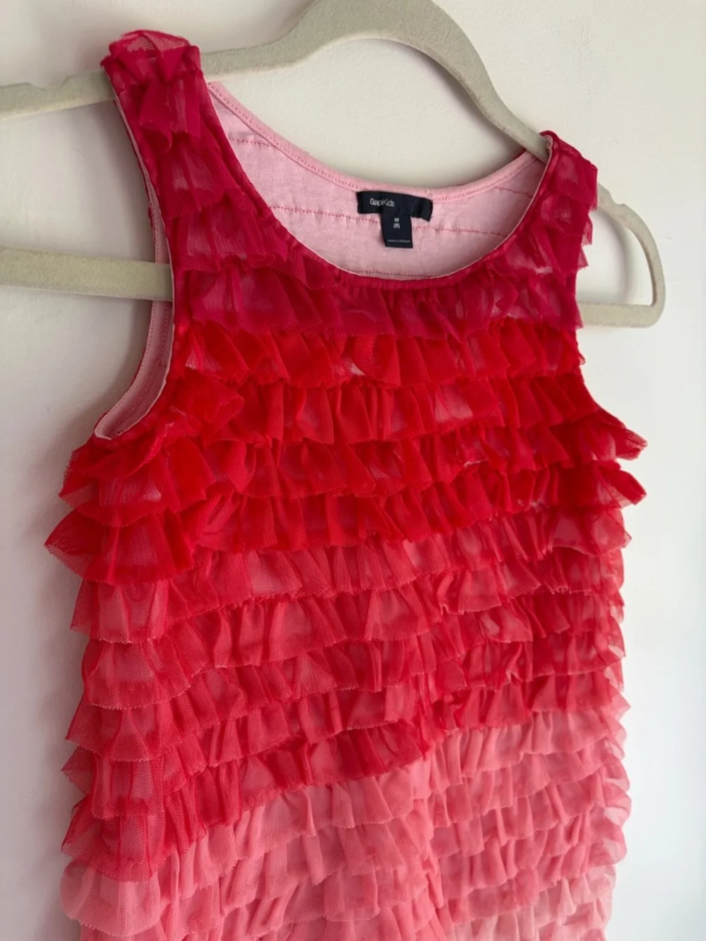 GAP Kids Pink and Red Ombre Tiered Tulle Ruffle Dress Size M